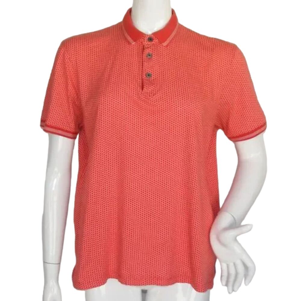 TED BAKER Polo Shirt, 5/XL, Red Spot jacquard, Short sleeve, 3 buttons